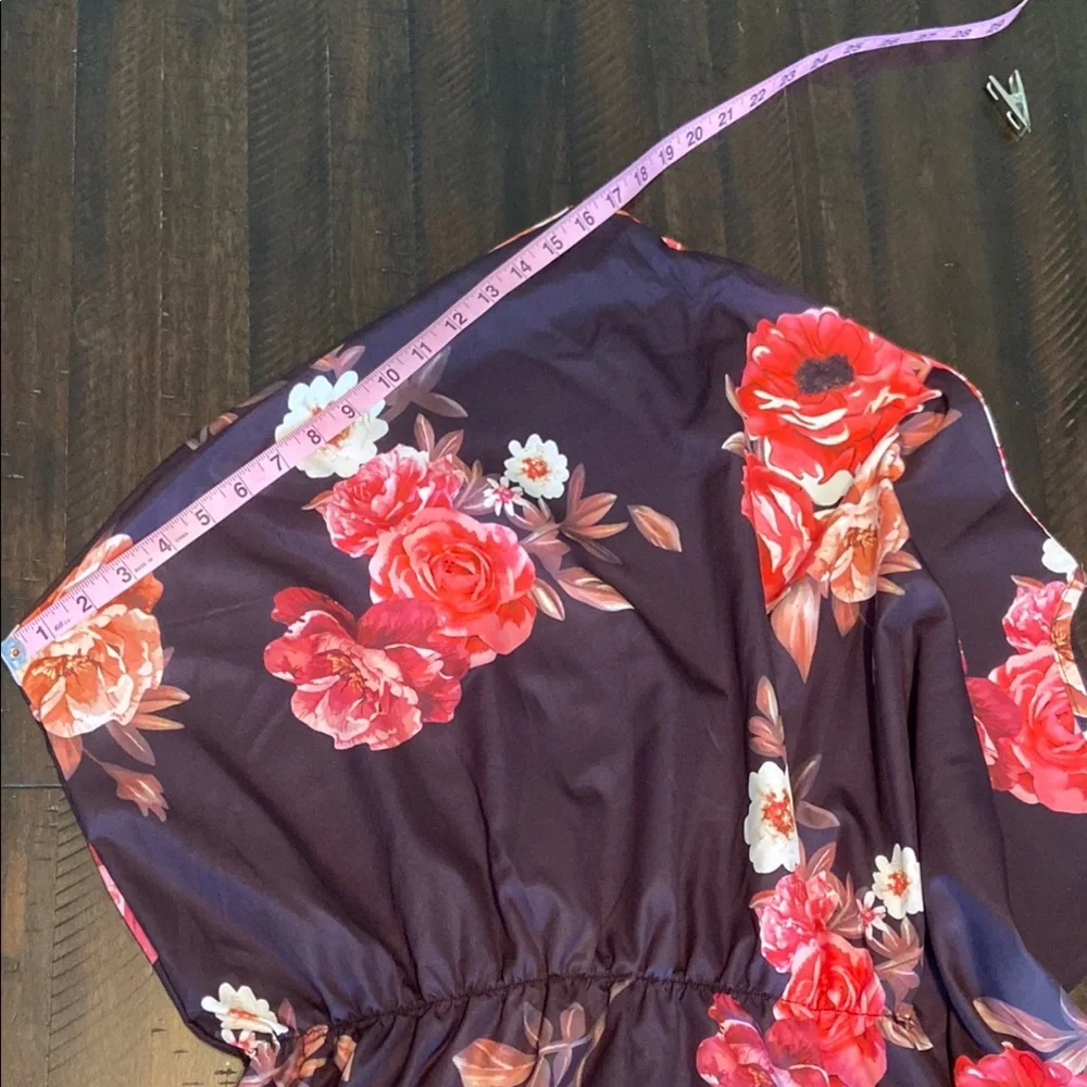 Black Floral Print Off-Shoulder Dress with split hem (slit), size M. New - Picture 6 of 11